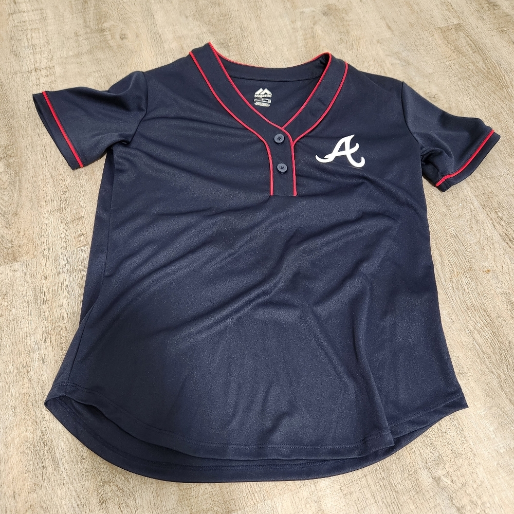 Majestic Navy Atlanta Braves Jersey